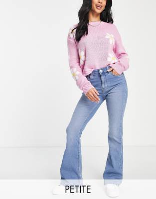 Pieces Petite - Peggy - Schlagjeans in Hellblau mit hohem Bund