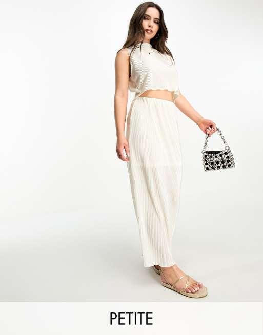 Pieces Petite plisse midi skirt in cream - part of a set