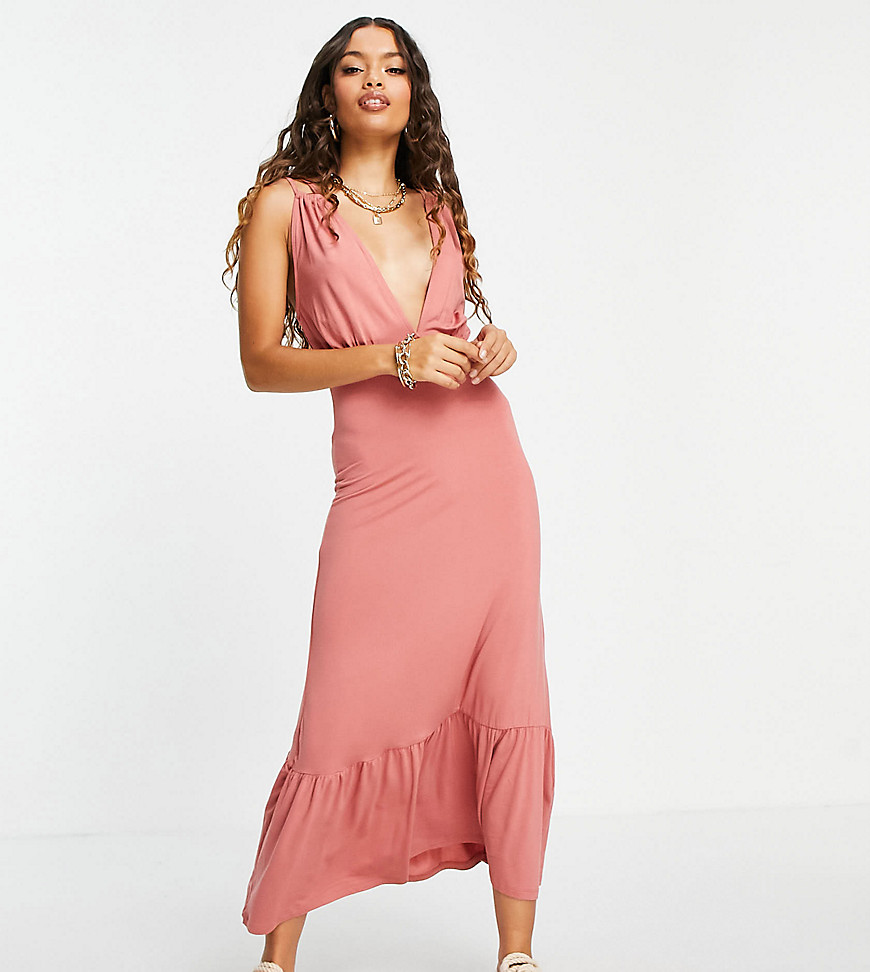 plunge neck maxi dress in pink