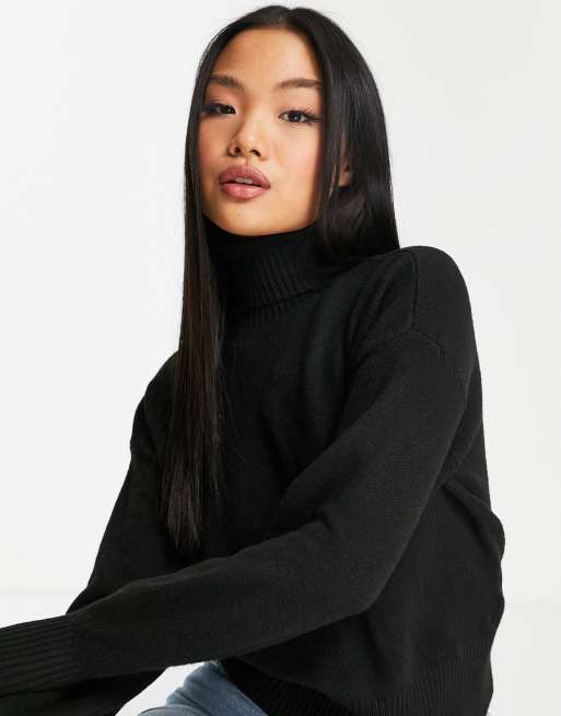 Pieces roll neck jumper in black