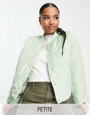 Pieces Petite Quilted Bomber Jacket In Light Green