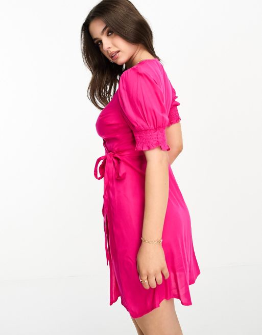 Pieces Petite - Robe portefeuille courte - Rose vif, 4 de 4