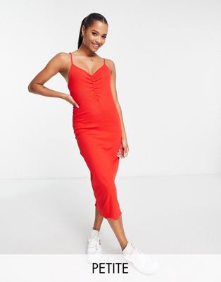 Pieces Petite ruched front strappy midi dress in red - ASOS Price Checker