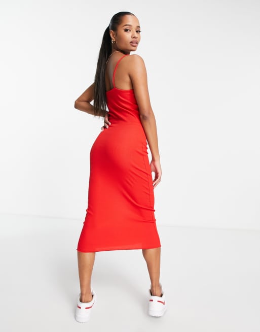 red strappy midi dress