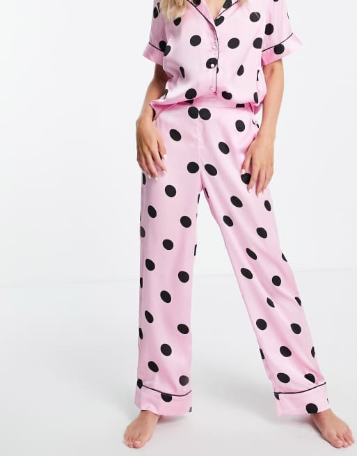 Three Ps In A Pod Gray & Pink Polka Dot Personalized Pajama Set