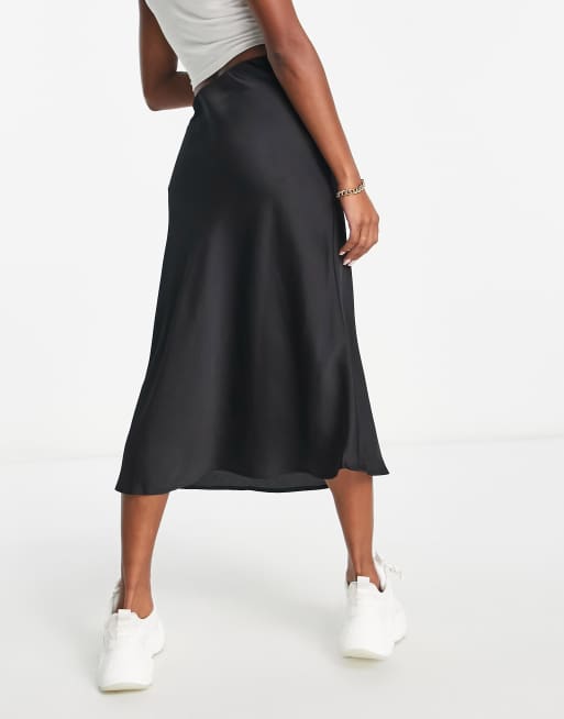 Black satin midi skirt petite sale