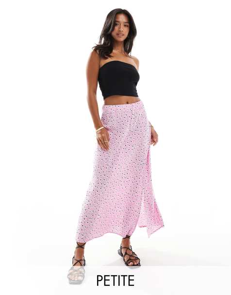 Pieces Petite side slit midi skirt in pink floral - view 1