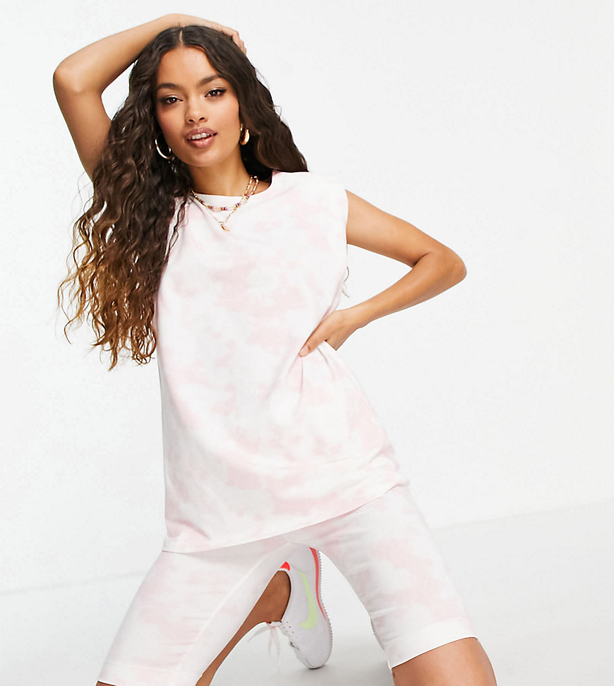 Pieces Petite sleeveless t-shirt set in pink tie dye-Multi