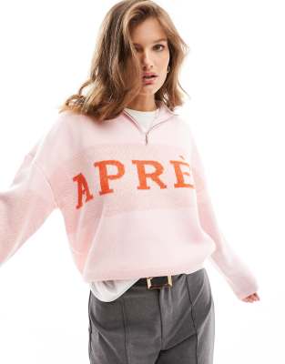 Pieces Petite Pieces Petite slogan half zip jumper in pink & red-Multi