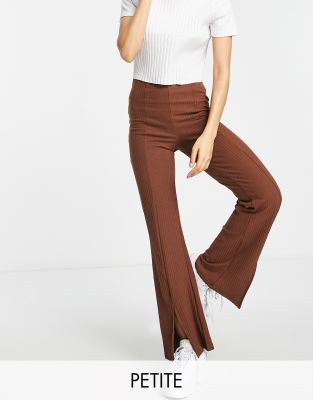 Dark Chocolate Split Hem Flared Trousers, Womens Trousers