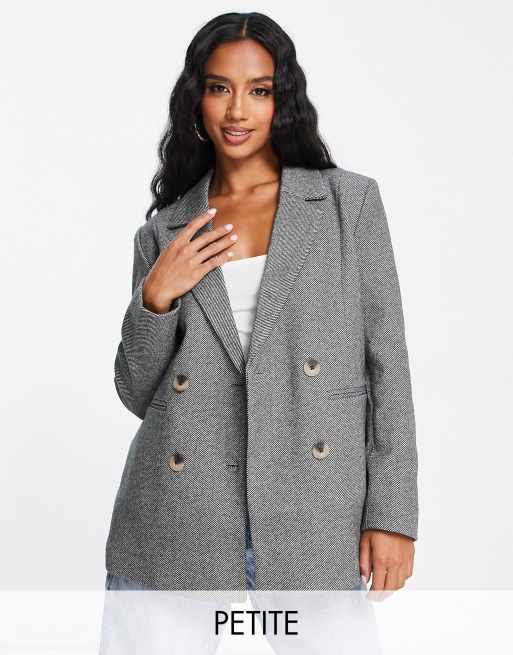 Pieces Petite – Szara gruba marynarka dwurzędowa oversize