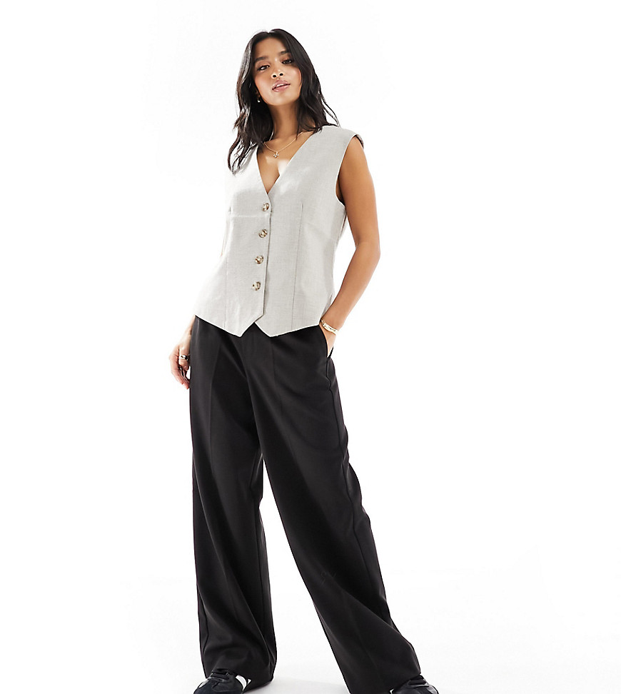 Pieces Petite tailored wide leg heavyweight trousers in black