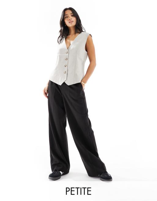 Pieces Petite tailored wide leg trousers in black ASOS