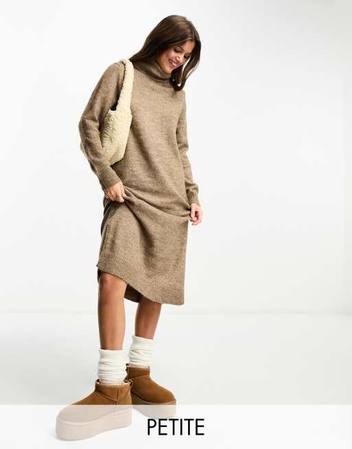 Pieces Petite turtle neck maxi sweater dress in camel