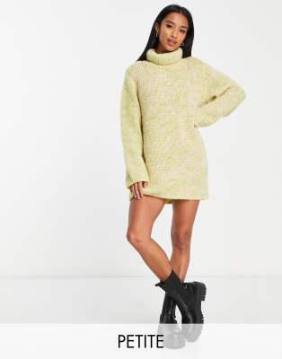 turtle neck mini sweater dress in yellow-Green