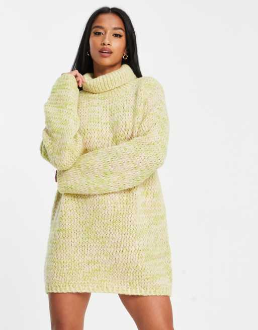 Pieces Petite turtle neck mini sweater dress in yellow