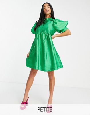 Pieces Petite volume sleeve taffetta mini dress in bright green - ASOS Price Checker