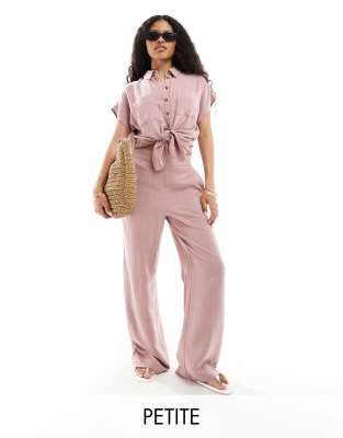 Pieces Petite Pieces Petite wide leg linen trousers co-ord in pink