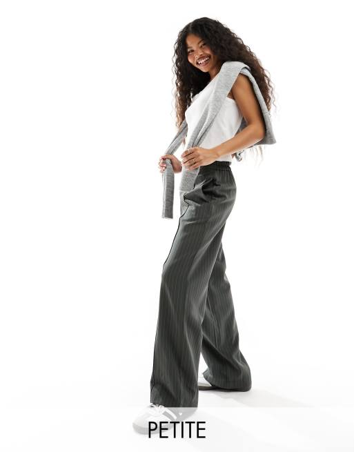 Pieces Petite wide leg tailored pants in charcoal pinstripe
