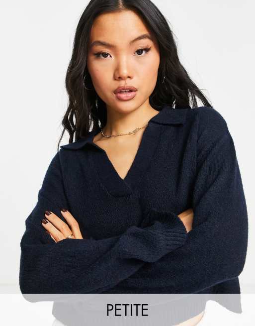 PIECES Petite wool v-neck jumper in dark blue (part of a set)