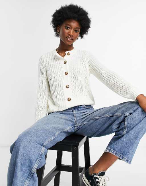 Pieces petula bottom front  knit cardigan in white