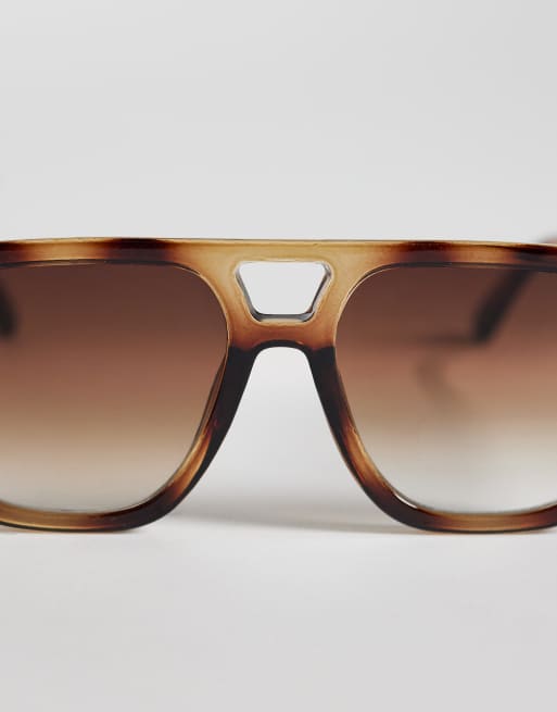 Pieces pilot-style sunglasses with brown lens in tortoiseshell, 3 of 3