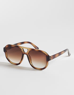 Pieces - Pilotensonnenbrille in Schildpattoptik mit braunen Gläsern-Mehrfarbig