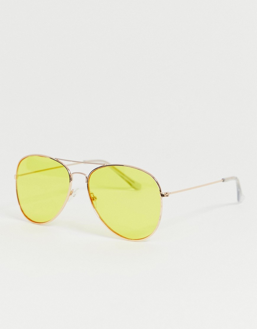 Pieces – Pilotsolglasögon i oversize-modell-Gul