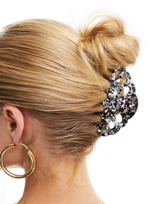 Pieces - Pince à cheveux à motif moucheté métallisé - Noir