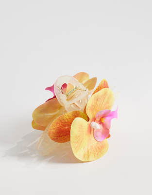 Pieces - Pince à cheveux fleur en 3D - Orange caramel pêche-Neutre