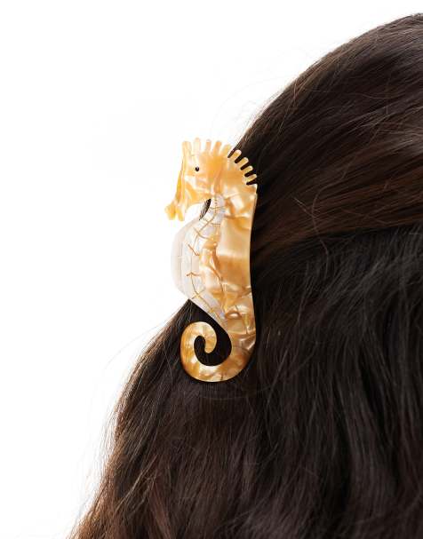 Pieces - Pince à cheveux hippocampe effet marbré - Orange - view 1