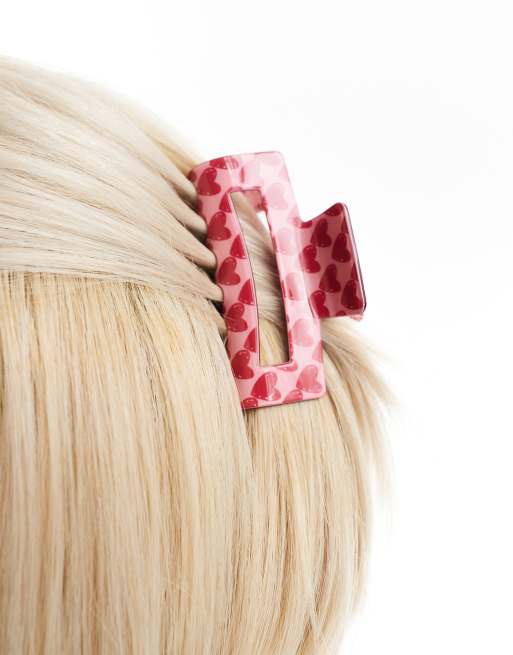 Pieces - Pince à cheveux motif cœurs - Rose