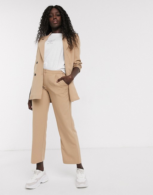 Pieces pinstripe wide leg tailored trousers