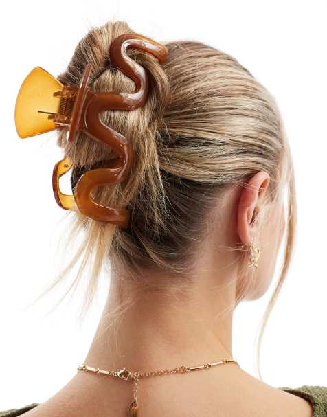 Pieces - Pinza per capelli grande ondulata marrone scuro - view 1