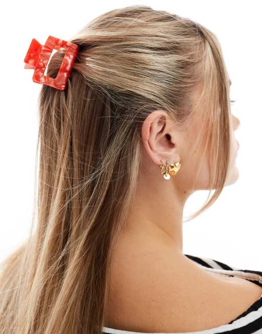 Pieces - Pinza per capelli in resina rosso marmo