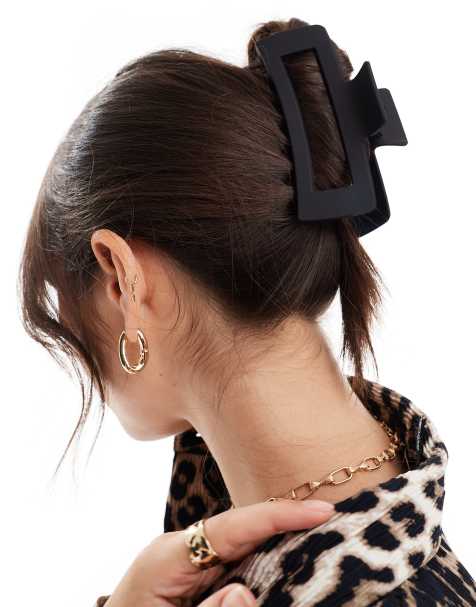 Pieces - Pinza per capelli rettangolare grande nera - view 1