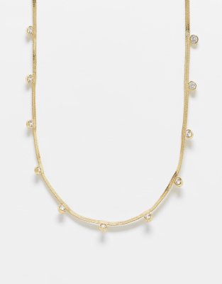Pieces Plated Flat Necklace With Diamante Detail In Gold