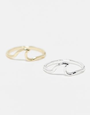 Pieces Plated Wave Detail Ring Two Pack