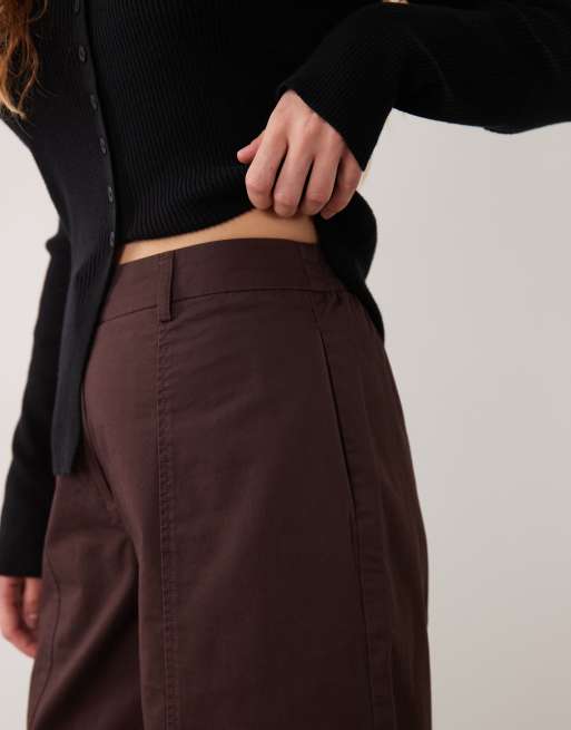 Pieces pleated cotton barrel leg pants in chocolate plum, 4 of 5