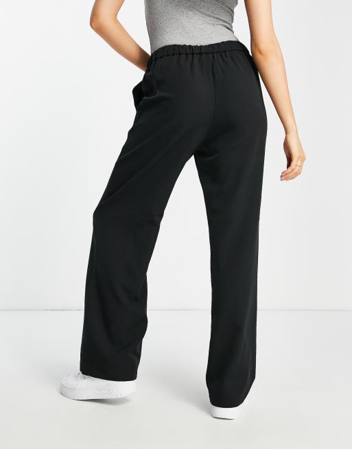 Pieces wide leg ribbed pants in black