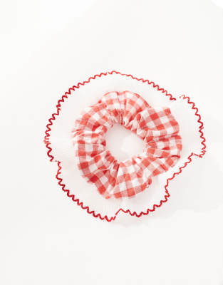 Pieces Pleated Gingham Xl Scrunchie In White