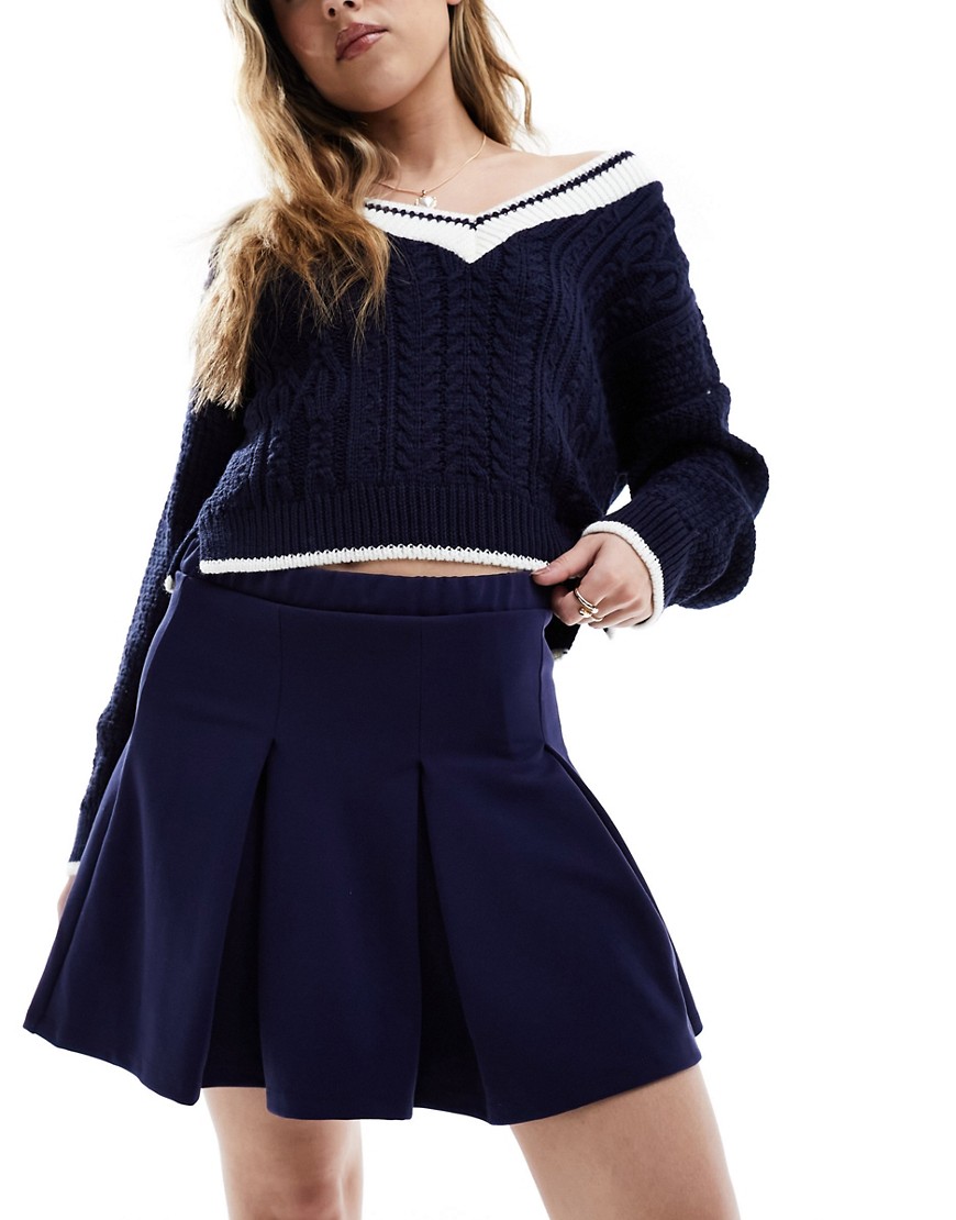 Pieces pleated mini skirt in navy