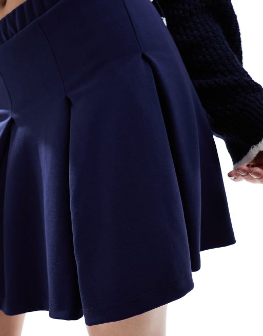 Pieces pleated mini skirt in navy ASOS