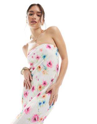 Pieces Plisse Bandeau Maxi Dress In White