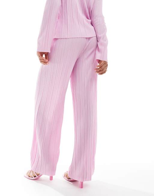 Pieces - Plissé broek met wijde pijpen in lichtroze, deel van co-ord set, 4 van 5