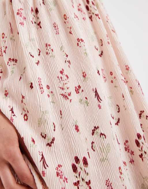 Pieces - Plissé maxi cami-jurk met overslag en bloemenprint in lichtroze, 2 van 4