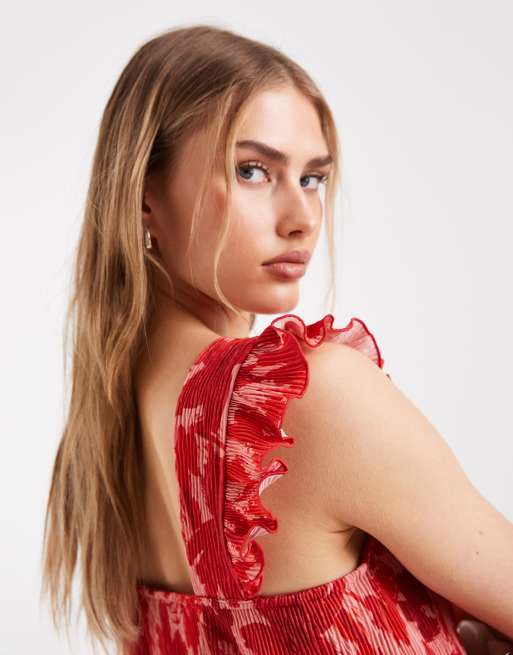 red floral embroidered frill sleeve melissa midi dress Desert Dawn Red Floral Midi Dress main image 0