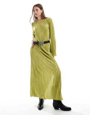 Pieces Pieces plisse maxi dress with side splits in green