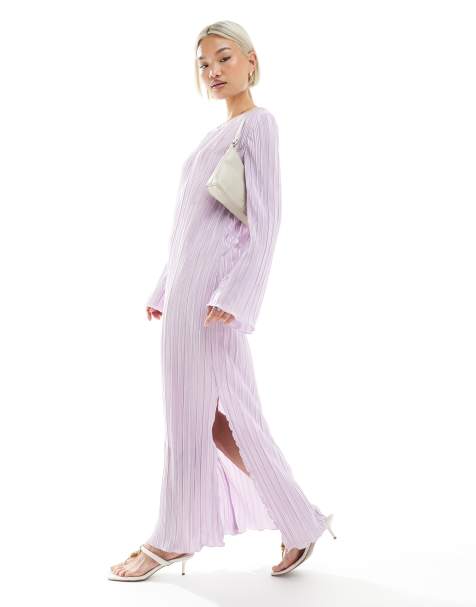 Pieces - Plissé maxi jurk met zijsplitten in lila - view 1