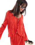 [Pieces] Pieces plisse tie front top in radiant red (part of a set) XS Red checks